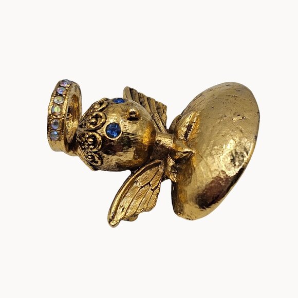 Vtg Brooch Signed Tortolani Guardian Angel Rhinestone Halo Blue Eye Pin Shoulder - Picture 4 of 15